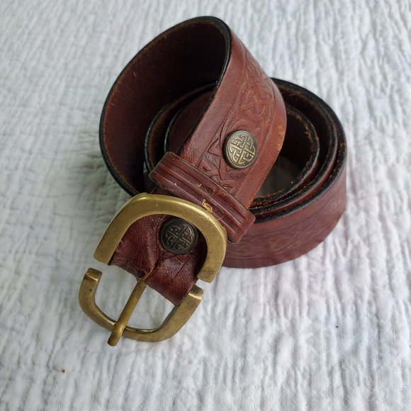 Lee River Co. Other - Lee River Ireland Brown Genuine Leather Celtic Knot Belt Mens Brass Buckle 36/38